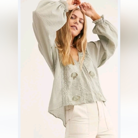 Free People Sivan Embroidered Blouse green sz Xs - Picture 1 of 8